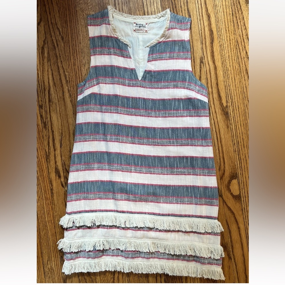 Anthropologie Holding Horses Sleeveless Fringe Boho V-Neck Shift Dress Size 6